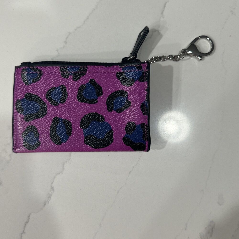 Vera Bradley Purple Leopard Print Faux Leather Slim Coin Purse Card Holder - Picture 7 of 8